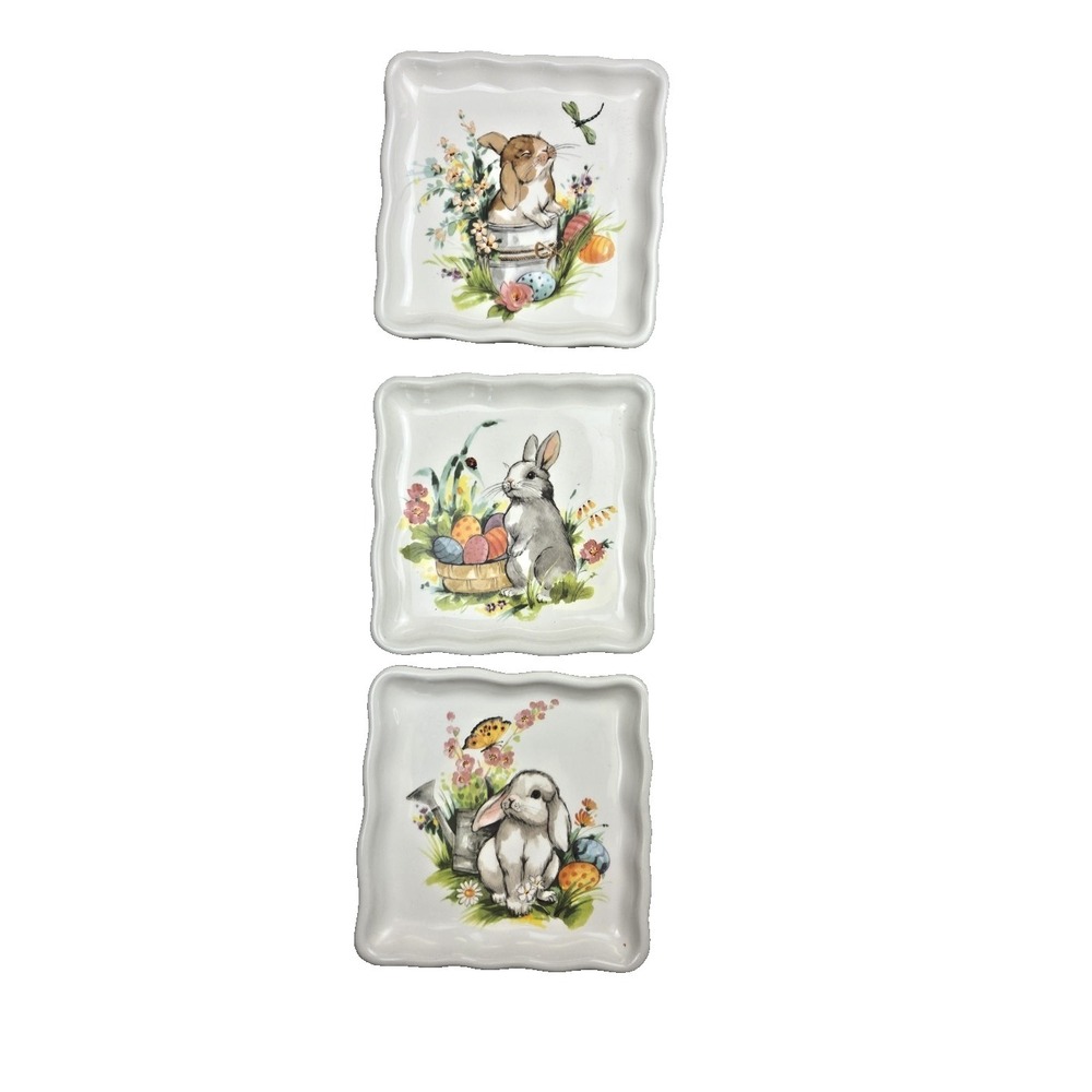 3 Effetti d' Arte EASTER Bunny‎ Rabbit Plates Handmade in Italy 7" Set Scalloped